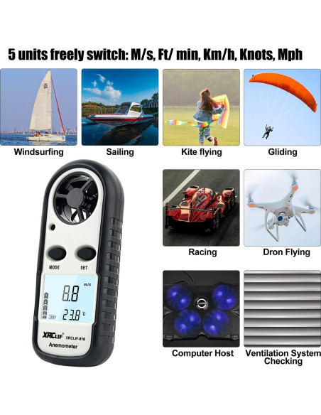 Anemómetro Digital XRCLIF de Mano con Termómetro - 0-30 m/s