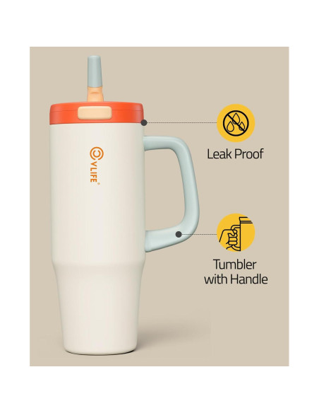 Vaso Aislado CVLIFE 32 oz (0.95 L) con Popote Plegable Beige