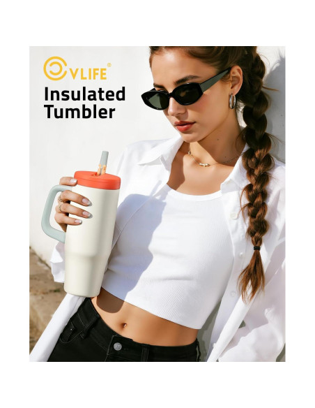 Vaso Aislado CVLIFE 32 oz (0.95 L) con Popote Plegable Beige