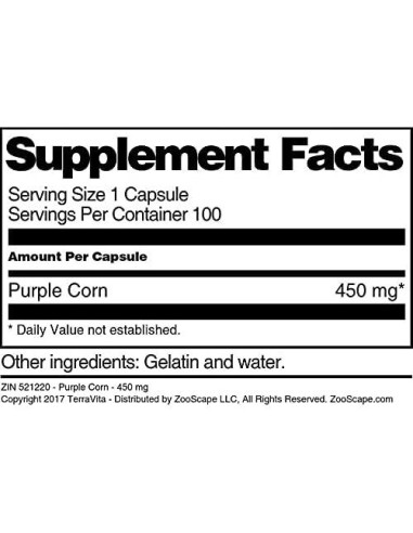 Cápsulas de Maíz Morado TerraVita 450 mg - 100 Unidades