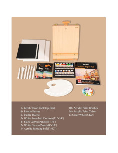 Set de Pintura Acrílica DJAR 49 Piezas con Caballete y Lienzos 2