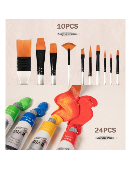 Set de Pintura Acrílica DJAR 49 Piezas con Caballete y Lienzos