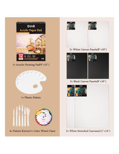 Set de Pintura Acrílica DJAR 49 Piezas con Caballete y Lienzos
