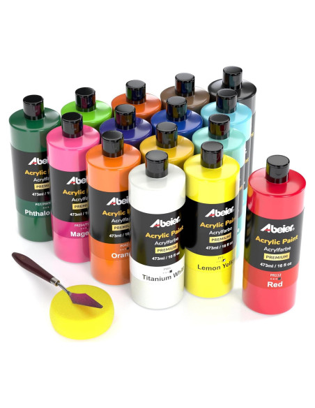 Set de Pintura Acrílica ABEIER 15 Colores 473ml Mate No Tóxica