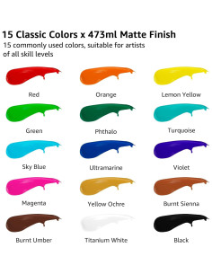 Set de Pintura Acrílica ABEIER 15 Colores 473ml Mate No Tóxica 2