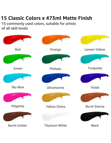 Set de Pintura Acrílica ABEIER 15 Colores 473ml Mate No Tóxica