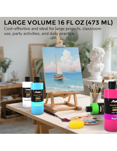Set de Pintura Acrílica ABEIER 15 Colores 473ml Mate No Tóxica