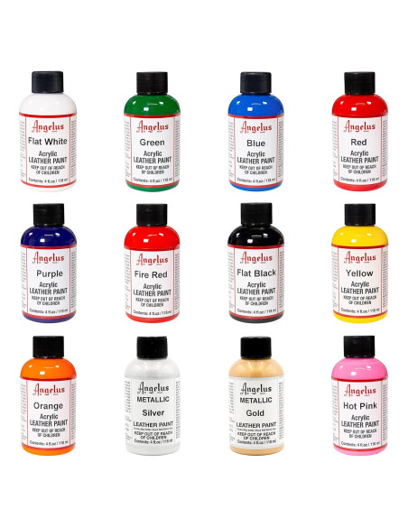 Juego de Pintura Acrílica para Cuero Angelus 12 Colores 118 ml