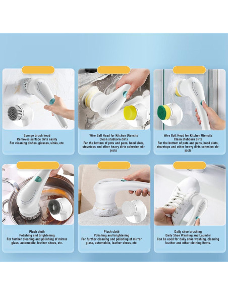 Cepillo Eléctrico de Limpieza NINESHE con 5 Cabezas Recargable