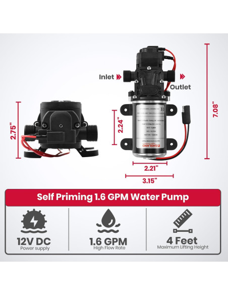 Bomba de Agua GASLAND 12V CC 6.06 LPM 65 PSI para RV y Jardín