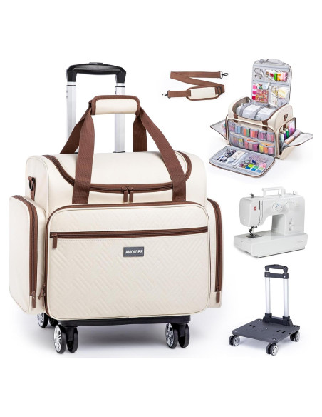 Funda de Máquina de Coser AMOIGEE con Ruedas y Carro Desmontable