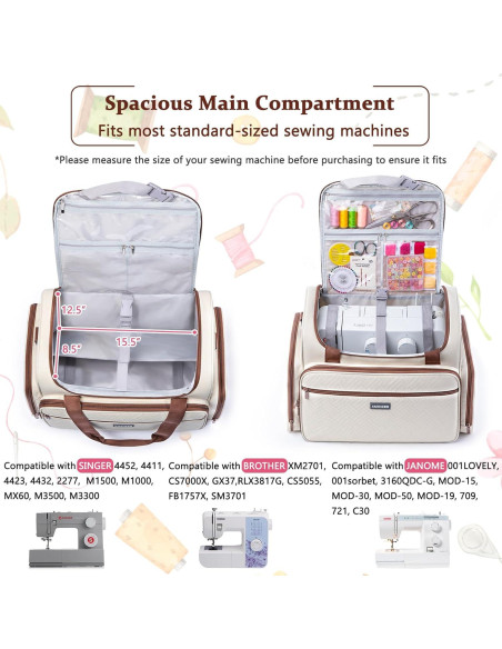 Funda de Máquina de Coser AMOIGEE con Ruedas y Carro Desmontable