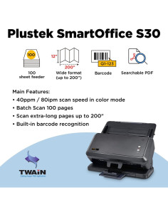 Escáner Dúplex a Color Plustek S30 para Documentos 30.48 cm 2
