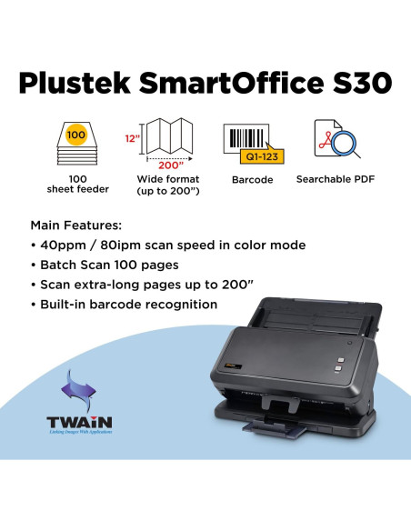 Escáner Dúplex a Color Plustek S30 para Documentos 30.48 cm