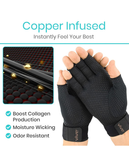 Guantes de Artritis Vive Copper - Compresión Mano Sin Dedos Guantes de Artritis Vive Copper - Compresión Mano Sin Dedos