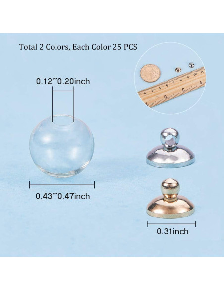 50 Mini Botellas de Vidrio 12mm PH PandaHall con Tapas de Latón