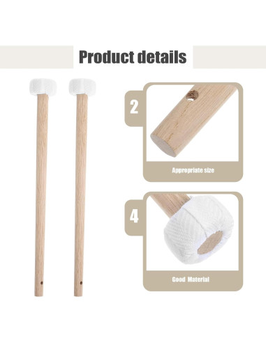 2 Mallets de Timpani de Madera 26cm para Percusión