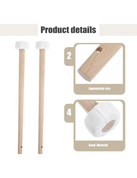 2 Mallets de Timpani de Madera 26cm para Percusión