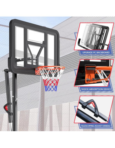 Aro de Baloncesto Portátil FAHKNS Ajustable 1.68-3.05m 44"