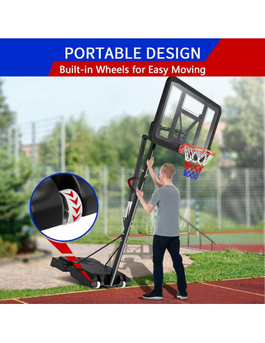 Aro de Baloncesto Portátil FAHKNS Ajustable 1.68-3.05m 44"