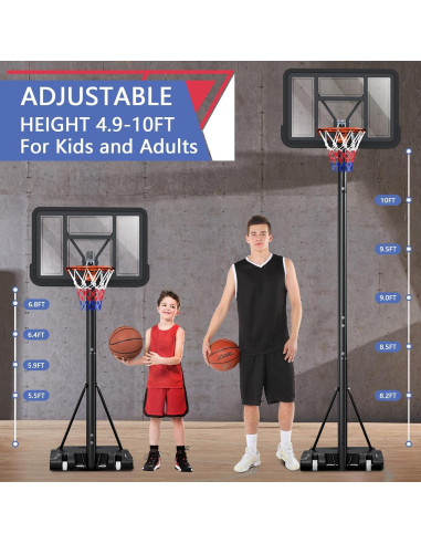 Aro de Baloncesto Portátil FAHKNS Ajustable 1.68-3.05m 44"