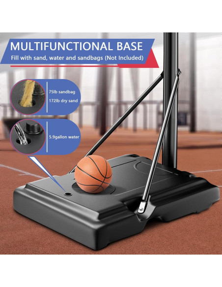 Aro de Baloncesto Portátil FAHKNS Ajustable 1.68-3.05m 44"