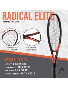 Raqueta de Tenis HEAD Ti. Radical Elite 27" Ligera Gris/Naranja 2