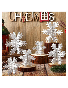 Bucherry 12 Piezas Decoración de Mesa Copo de Nieve 3D Blanca