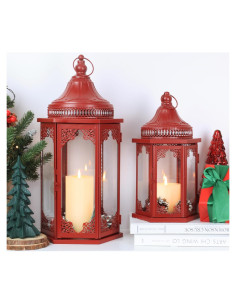 Conjunto de Faroles Navideños NEEDOMO 2 Piezas Rojo 55.88 cm