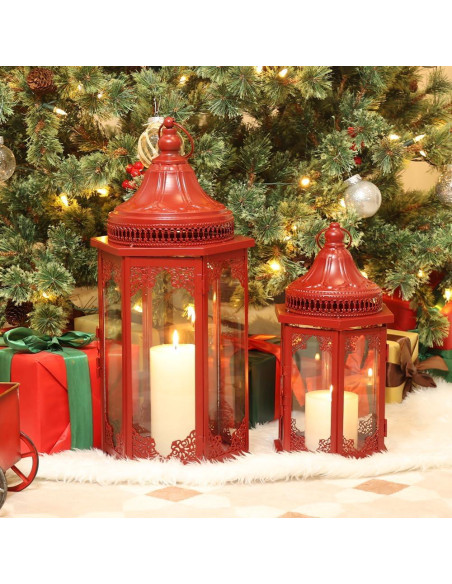 Conjunto de Faroles Navideños NEEDOMO 2 Piezas Rojo 55.88 cm
