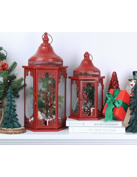 Conjunto de Faroles Navideños NEEDOMO 2 Piezas Rojo 55.88 cm