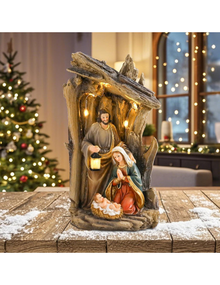 Conjunto de Natividad MUMTOP con Pesebre y Luces LED 29 cm