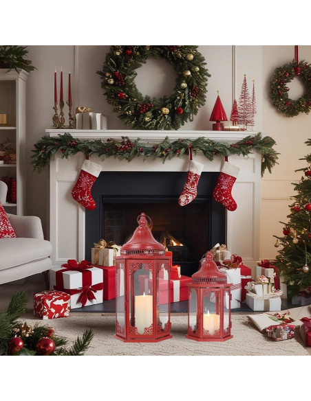Conjunto de Faroles Navideños NEEDOMO 2 Piezas Rojo 55.88 cm