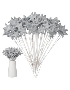 Palitos Florales Plateados Suzile 60 Pcs 20.32 cm Estrella