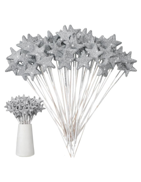 Palitos Florales Plateados Suzile 60 Pcs 20.32 cm Estrella