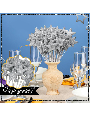 Palitos Florales Plateados Suzile 60 Pcs 20.32 cm Estrella