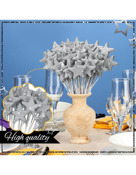 Palitos Florales Plateados Suzile 60 Pcs 20.32 cm Estrella
