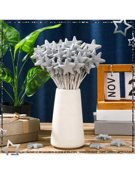 Palitos Florales Plateados Suzile 60 Pcs 20.32 cm Estrella