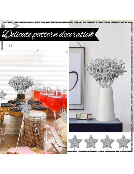 Palitos Florales Plateados Suzile 60 Pcs 20.32 cm Estrella
