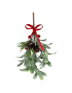 Muérdago Artificial Escarchado Melostu 20cm con Berries Rojas