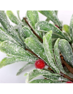 Muérdago Artificial Escarchado Melostu 20cm con Berries Rojas 2