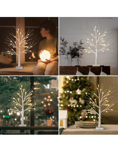 Árbol de Navidad Abedul Woohaha 0.61m con 24 LED Luz Cálida
