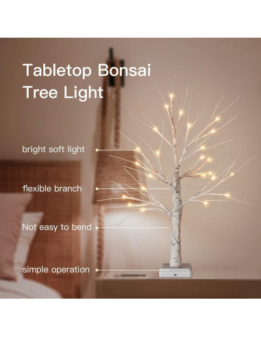 Árbol de Navidad Abedul Woohaha 0.61m con 24 LED Luz Cálida