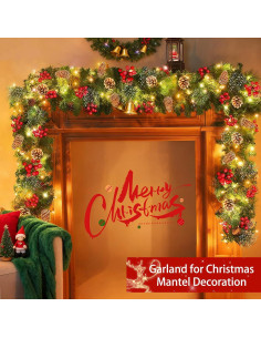 Guirnalda Navideña Preiluminada 2.74m con 50 LED y Adornos 2