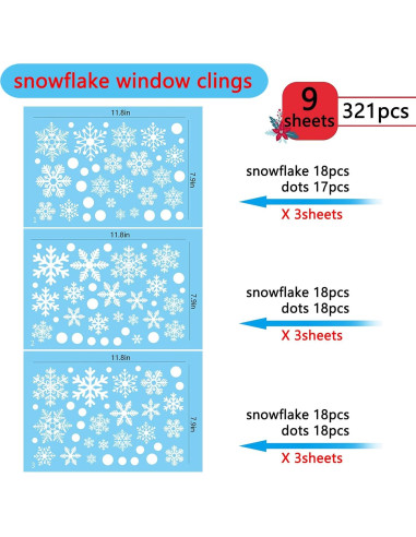Adhesivos de Ventana de Copos de Nieve Afmivs 321pcs Decoración Navidad
