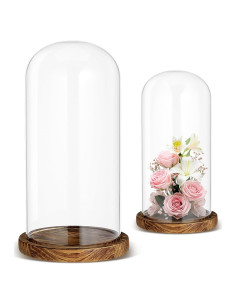 Campanas de Vidrio con Base de Madera Suclain - 2 Pcs 10" y 7"