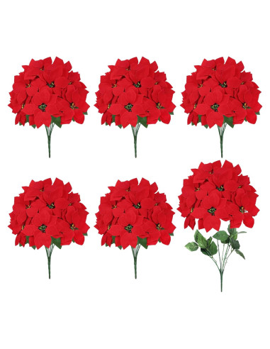 Ramo de Poinsettias Artificiales CekPo - Paquete de 6 Flores 44.96 cm