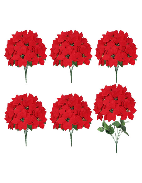 Ramo de Poinsettias Artificiales CekPo - Paquete de 6 Flores 44.96 cm