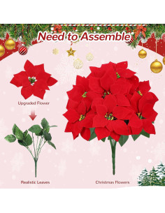Ramo de Poinsettias Artificiales CekPo - Paquete de 6 Flores 44.96 cm 2
