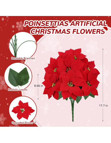Ramo de Poinsettias Artificiales CekPo - Paquete de 6 Flores 44.96 cm